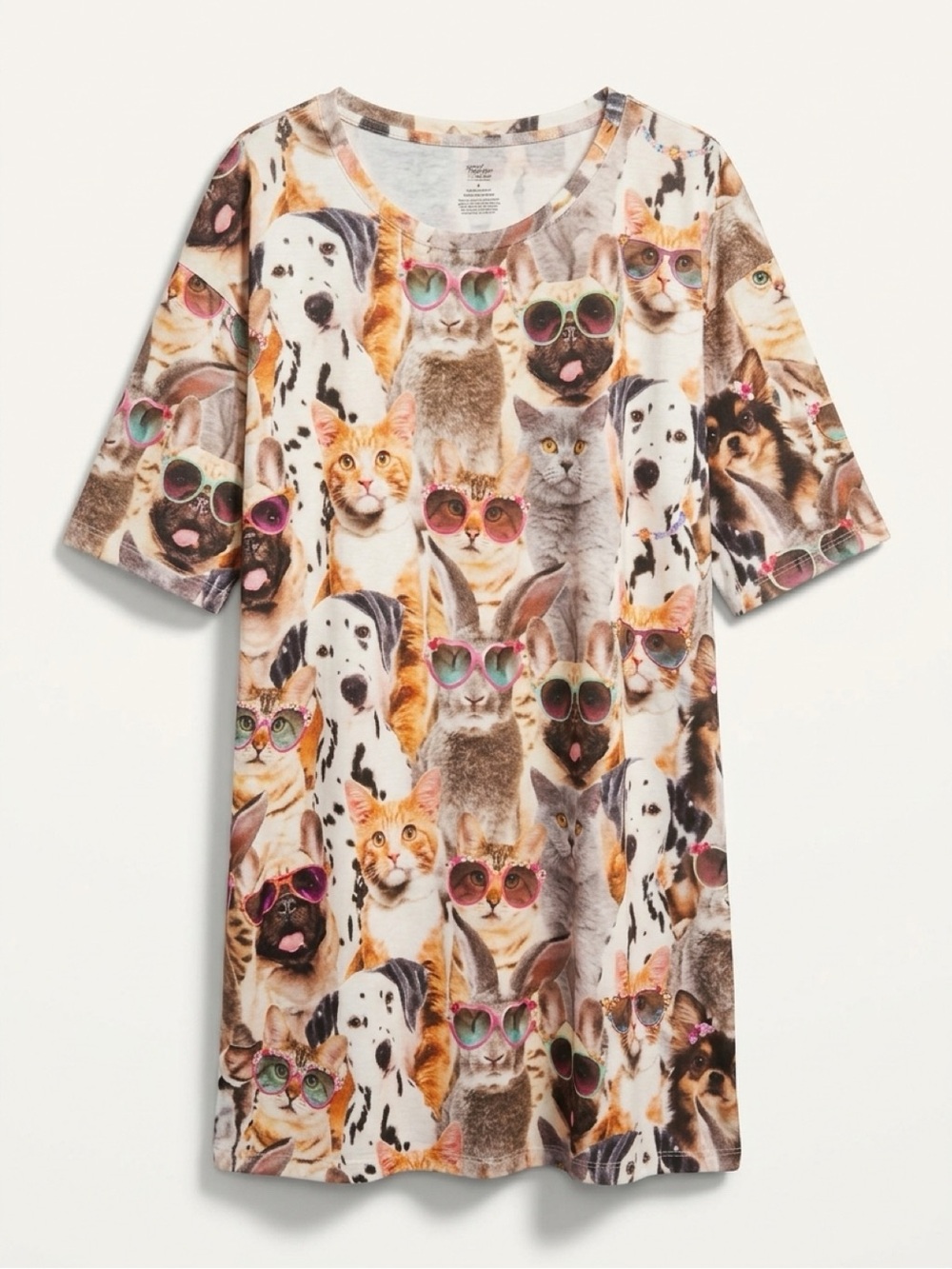 Women’s Short Sleeve Animal Sunglasses Pajama Top - Multicolor